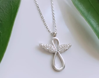 Angel Infinity Necklace-Sterling Silver Angel Necklace-Minimal Dainty Necklace-Angel Wing Necklace-Infinity Necklace-Gift For Her-