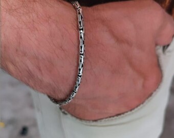 Handmade Sterling Silver Byzantine Chain Bracelet for Men