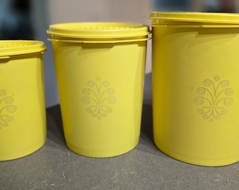 Vintage Nesting Tupperware Yellow Servalier Canisters 807, 809, and 811 w/ lids