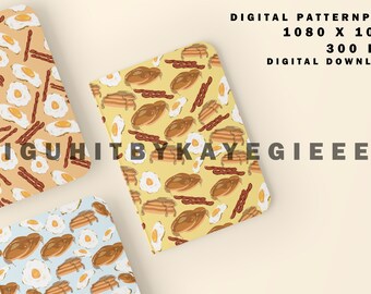 Eggs, Bacon & Pancake Seamless Pattern Pack for wallpaper, fabric print, stationery, etc.
