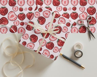Strawberry Wrapping Paper – Set of 3 Matte Gift Wrap Sheets for Birthdays, Anniversaries, and Celebrations
