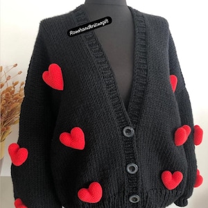 Valentines gift heart embroidery cardigan, sweater jumper crop knitted, unique gift for girls, girlfriend love cardigan, woman knit clothes