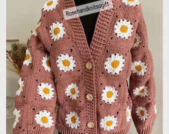 Sunflower crochet cropped cotton cardigan for women, handmade floral sweater, christmas cardigan, trendy women gift, crochet fashion dress