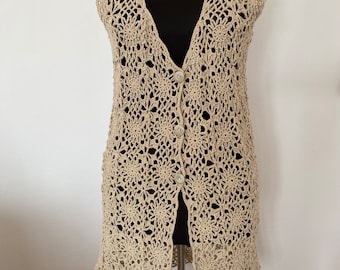 Crochet fine eyelet lace soft cotton vest for women, vintage style elegant vest, cotton waistcoat, mothers day gift