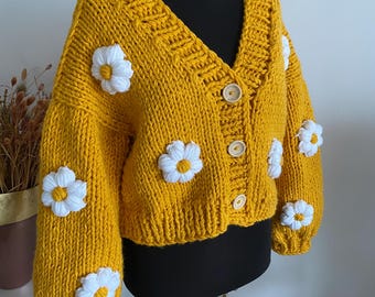 トップス FAKE AS FLOWERS KNIT CARDIGAN Rose Chunky Knit Cardigan, Handmade 3D Flower Sweater - Etsy