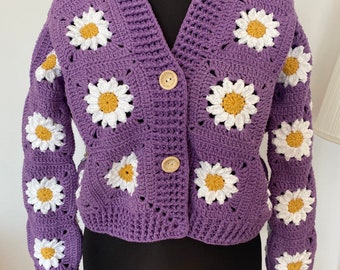 Daisy Crochet cropped cotton Cardigans for women,Crochet knitted Floral Cardigan, cardigan adult for Handmade and as mothers day gift