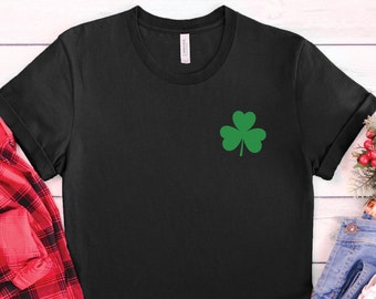 Shamrock Clover T-shirt, minimalist St Patricks day shirt, unisex st paddys day drinking shirt, shamrock pocket shirt, shamrock lucky charm