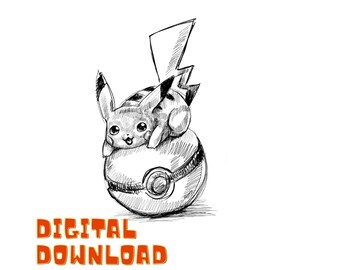 Pıkachu, Pokemon PNG, Digital Download, image cut files, Printable Wall art, Tshirt Design, Cartoon Art, Poster Art, 8K