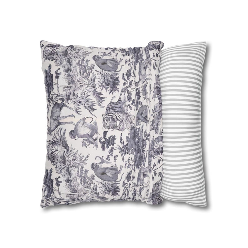 Vintage French Toile Monochrome Animal Pattern in Navy Blue Faux Suede ...