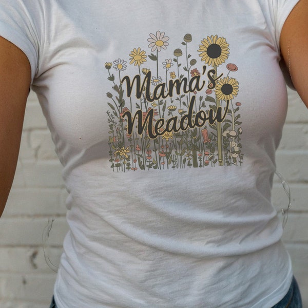 Y2K Graphic Baby Tee - 'Mama's Meadow' Wildflowers - Boho Style, Floral Gift for Y2K Moms, Vintage Vibe, Sustainably Made