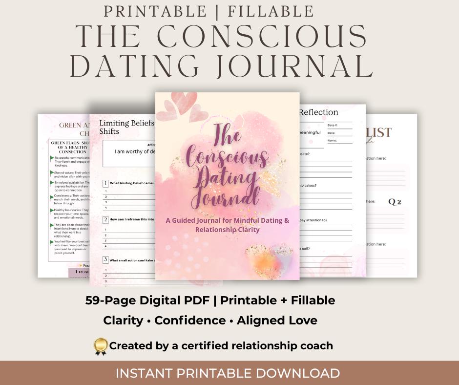 Conscious Dating Journal, Heal Patterns, Attract Love, Red and Green Flag Tracker,  Date Reflection Prompts, Relationship Self-Growth