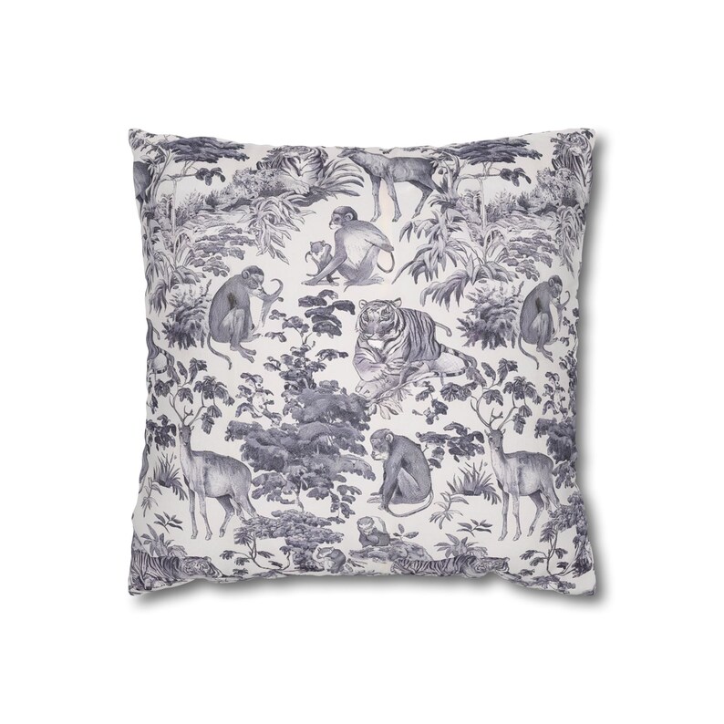 Vintage French Toile Monochrome Animal Pattern in Navy Blue Faux Suede ...