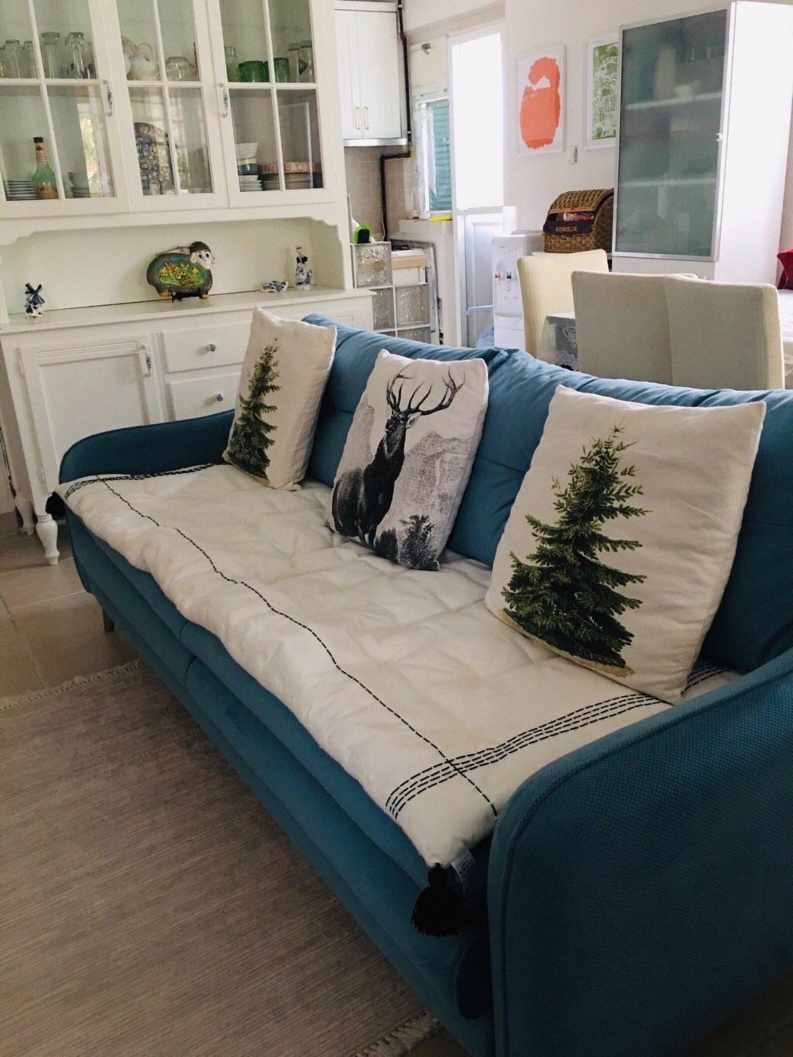 Linen Embroidery Sofa Topper Couch Cover Washable Stain Resistant