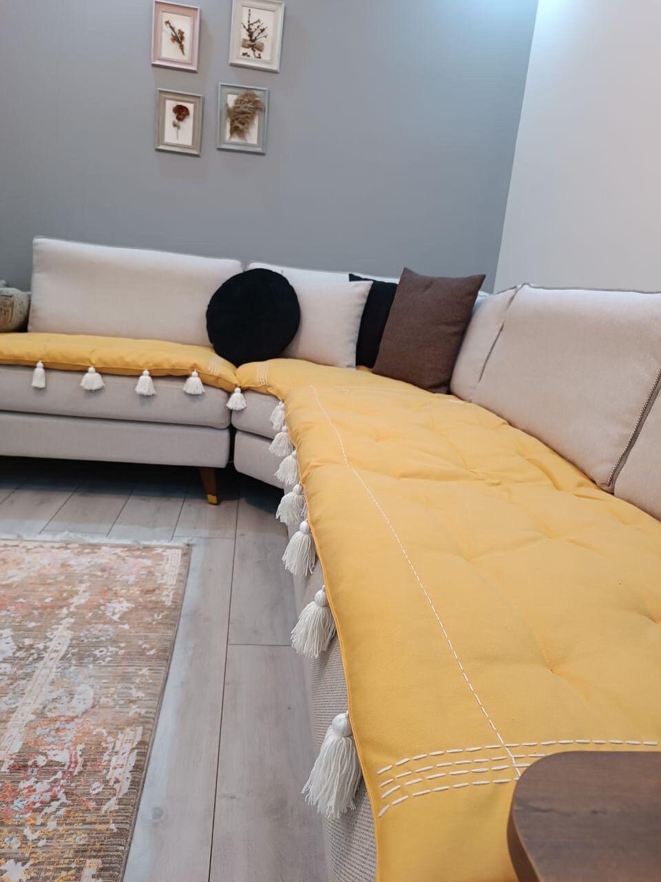 Linen Embroidery Sofa Topper Couch Cover Washable Stain Resistant