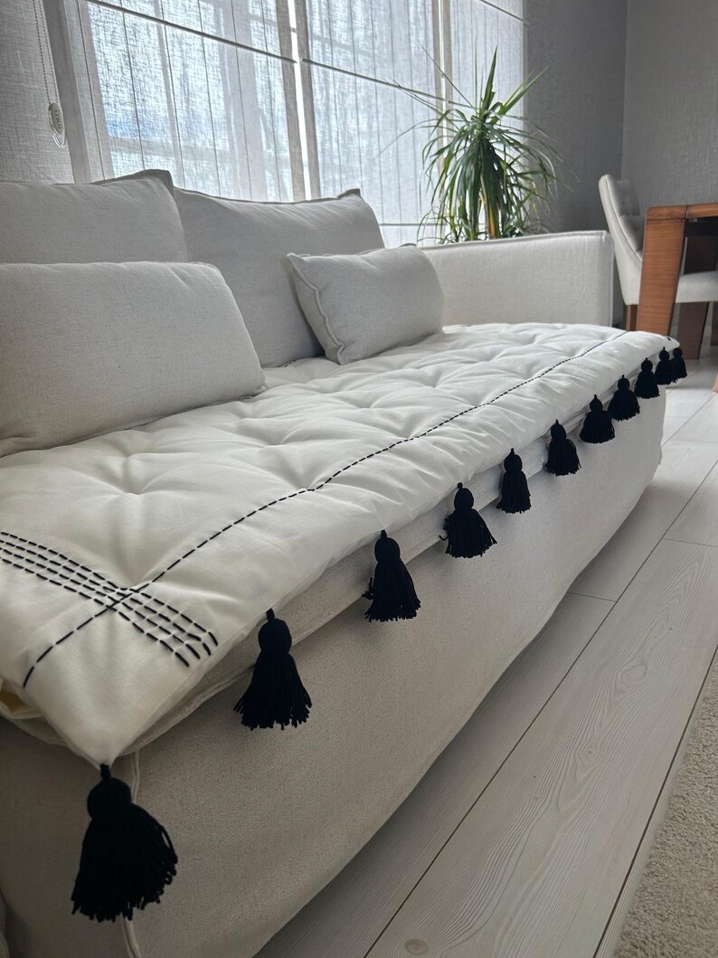 Linen Embroidery Sofa Topper Couch Cover Washable Stain Resistant