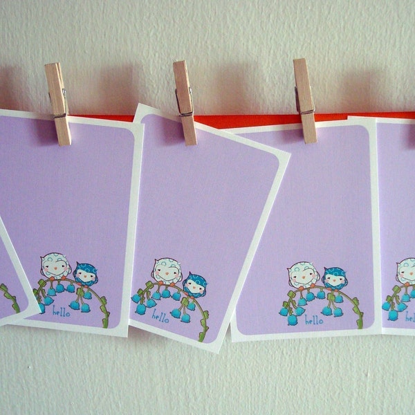 Owls and Bluebells Flat Notecards Set of 8
