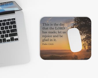 Psalm 118:24 Sunrise Quote Mouse Pad | Christian Scripture Desk Mat