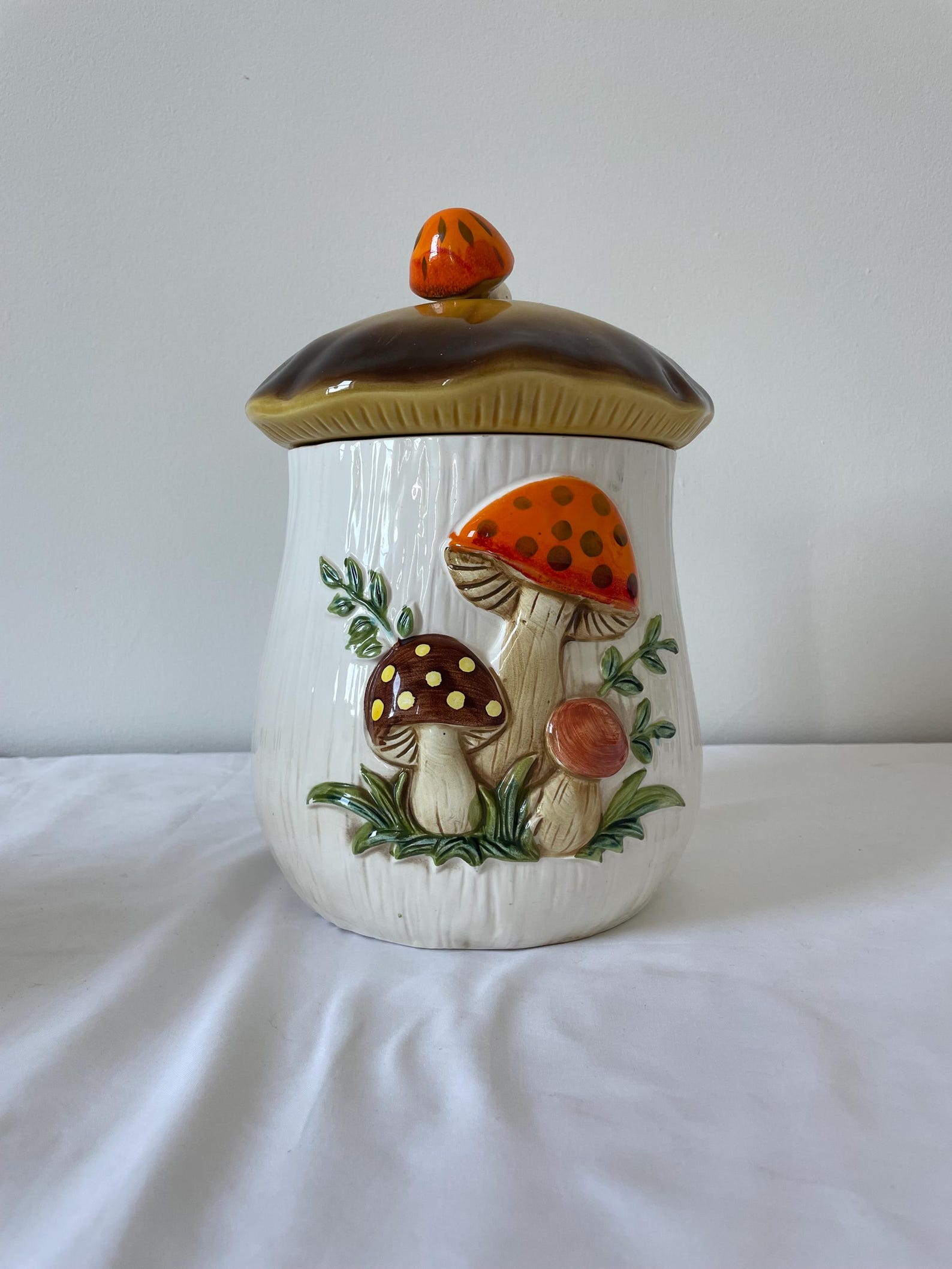 1976 Sears and Roebuck 2 Piece Merry Mushroom Cannister Set With