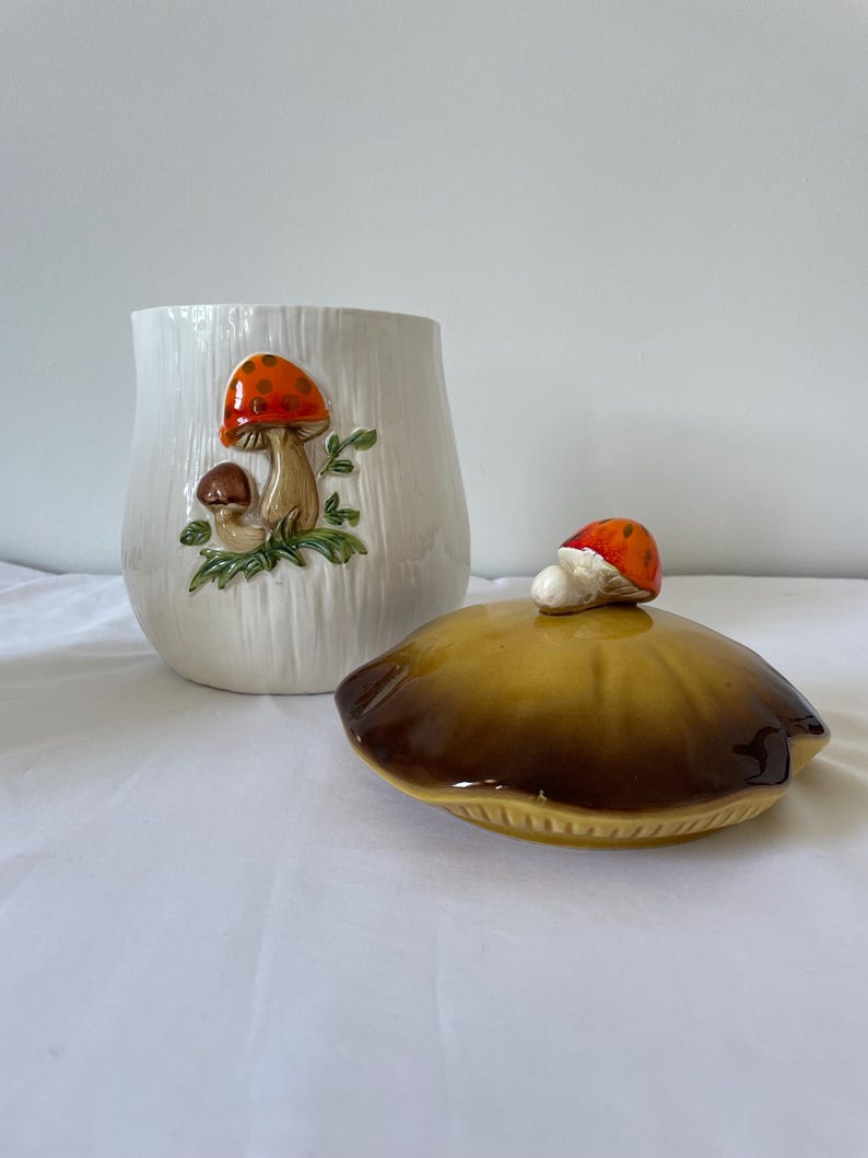 1976 Sears and Roebuck 2 Piece Merry Mushroom Cannister Set With