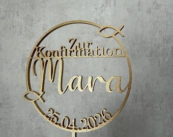 Cake Topper Konfirmation personalisiert mit Name und Datum – Tortenstecker zur Konfirmation, verschiedene Farben