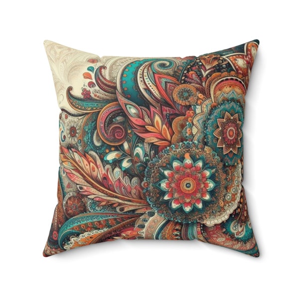 Luxury Ethnic Cushions Textile Art Inspired by Colorful Mandalas. boho chic style, decorative cushions, modern living room cushions