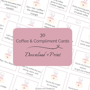 Cartes imprimables Coffee & Compliments, mini-notes romantiques pour couples, téléchargement immédiat