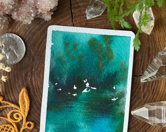 Peinture originale ACEO « Riverside » 2,5 x 3,5 aquarelle paysage impressionnisme
