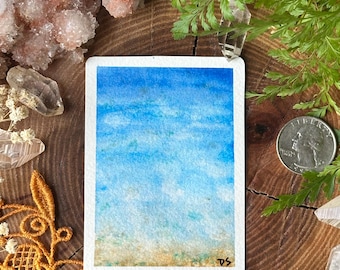 Art original ACEO « Cloud's Reflection » 2,5 x 3,5 pouces aquarelle paysage impressionnisme