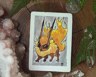 Art original ACEO « Filet mignon » aquarelle 2,5 x 3,5 pouces inspiré art Pokémon