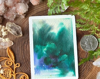 Art original ACEO « Le lac des cygnes » 2,5 x 3,5 pouces aquarelle paysage impressionnisme