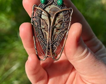 Pendentif en cuivre jaspe galaxie tendu de fil Cicada