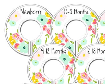 READY TO SHIP Floral Baby Closet Dividers, Abstract Floral Fields Nursery Clothes Dividers, Inspired by Floral Fields - Set of 11