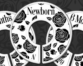 Black and White Roses Nursery Closet Dividers, Baby Clothes Organizers, Baby Girl Floral Shower Gift - B&W Roses