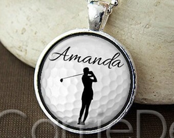 Custom Golf Name Pendant, Personalized Girls Golf Necklace, Custom Girls Name Necklace