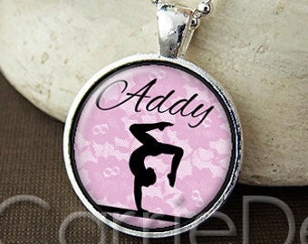 Customizable Gymnast Pendant, Gymnastics Necklace, Custom Girls Name Necklace - Choose Color