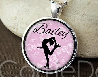 Customizable Ice Skater Pendant, Ice Skating Necklace, Custom Girls Name Necklace - Choose Color (v1)