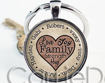 Custom Grandchildren Names Heart Keyring, Family Heart Name Keychain, Gift for Grandmother, Grandfather, Mothers Day, Grandparents Day