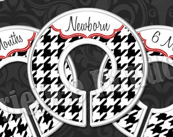 Red, Black & White Houndstooth Baby Closet Dividers, Nursery Closet, Baby Clothes Organizers, Baby Shower Gift, Gender Neutral