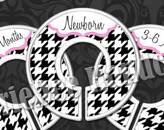 Pink, Black & White Houndstooth Baby Closet Dividers, Nursery Closet, Baby Clothes Organizers, Baby Shower Gift, Baby Girl Gif