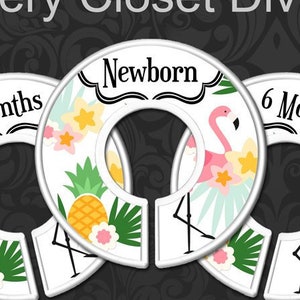 PINK FLAMINGO Baby Closet Dividers, Nursery Clothes Organizer Set, Plastic Size Dividers, Tropical Nursery Theme