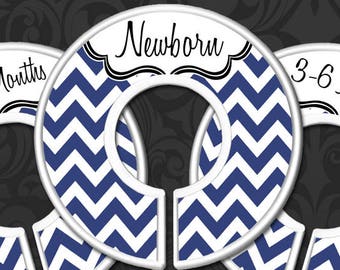 Navy Blue Chevron Nursery Closet Dividers, Navy Baby Closet Dividers, Baby Clothes Organizers, Baby Shower Gift, Gender Neutral