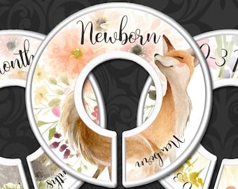 Woodland Animals Baby Closet Dividers, Floral Woodland Creatures Nursery Clothes Dividers, Fox, Squirrel, Deer, Hedgehog, Raccoon, Owl