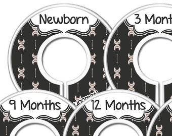 READY TO SHIP Boho Crescent Moons Baby Clothes Dividers, Nursery Closet Organization, Moon Theme, Baby Shower Gift, Occult, Witch - Set of 7