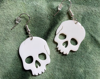 WICKED CUTE White Skull Earrings, 925 Sterling Silver Hooks