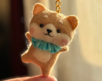 Felted shiba from wool keychain