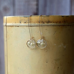 Gold Baby&#39;s Breath Resin Pressed Flower Earrings