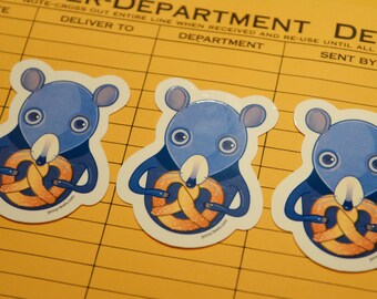 Three Blue Rat Pretzel Stickers