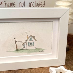 Cosy Little House Watercolour Art - Original Handpainted White Cottage Painting (4”x6”)