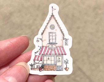Watercolour Coffee Shop Vinyl Sticker: Glossy, Waterproof, Removable Decal