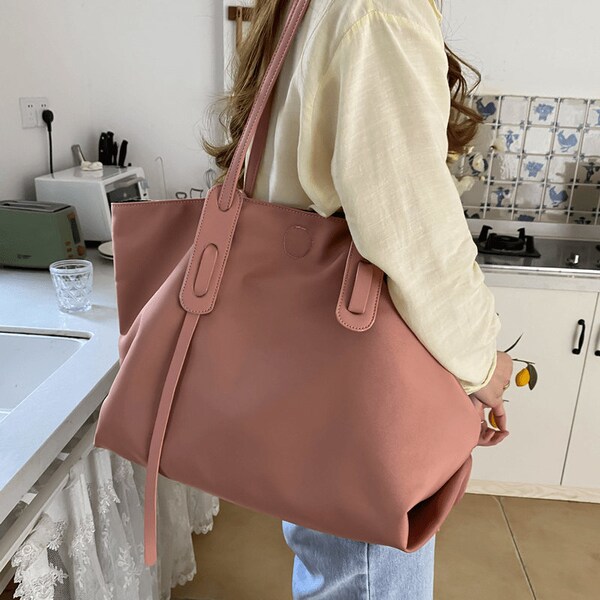 Handcrafted Japanese Korean Leather Tote Bag, Magnetic Buckle Closure, Pockets, Youth Style, Handmade Leather Bag, Shoulder Bag, Handle Bag.